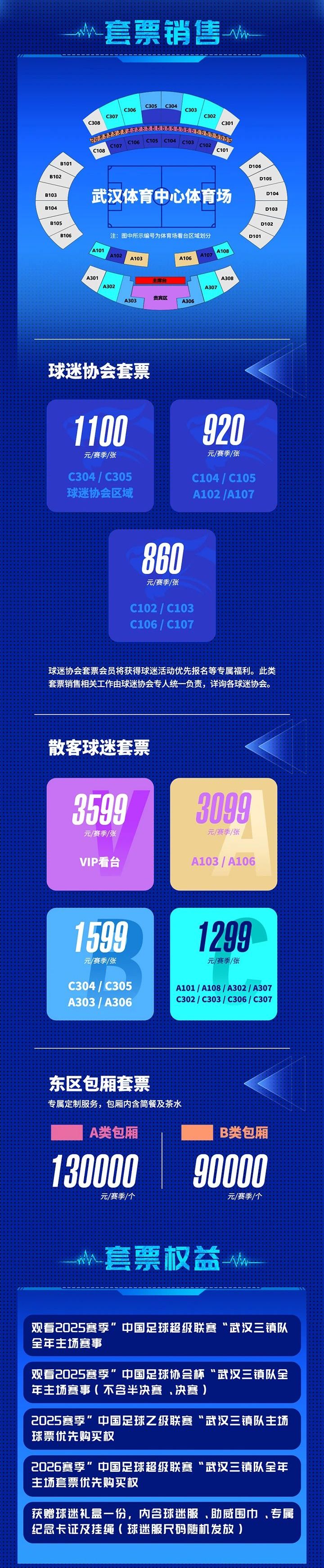 武漢三鎮中超聯賽主場門票價格及座位圖2025