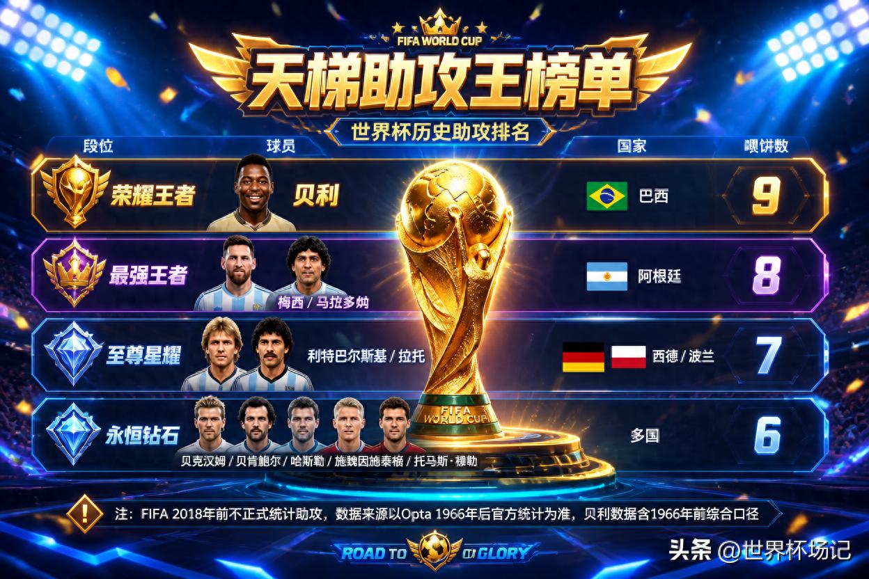 世界杯「最強輔助」天梯:貝利9助攻封神,梅西馬拉多納并列王者