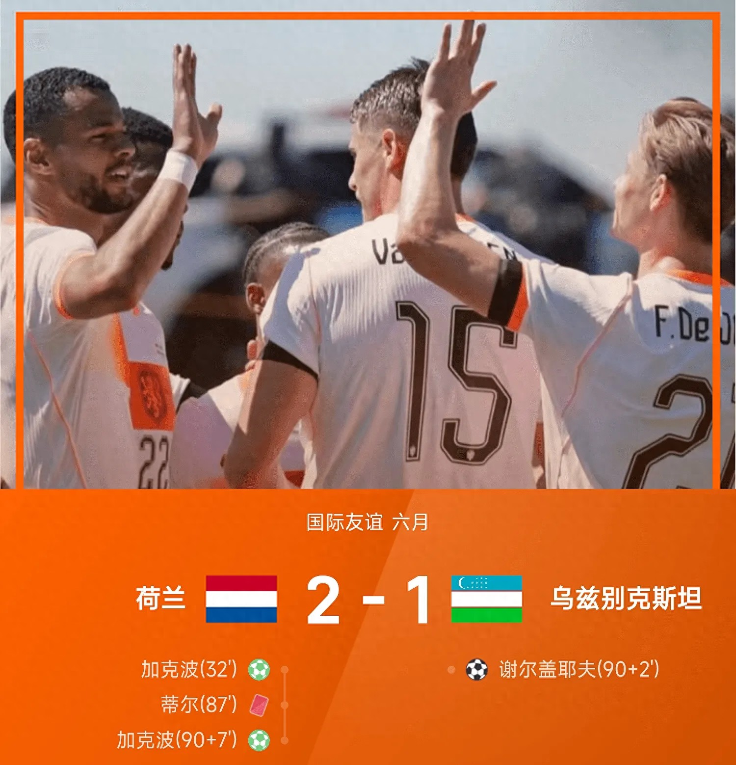 2-1！世界杯熱身賽！加克波雙響+補時絕殺，荷蘭擊敗烏茲別克斯坦