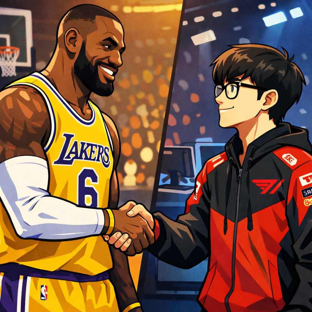 籃球運(yùn)動(dòng)員勒布朗·詹姆斯和電競(jìng)選手Faker。圖片由AI生成